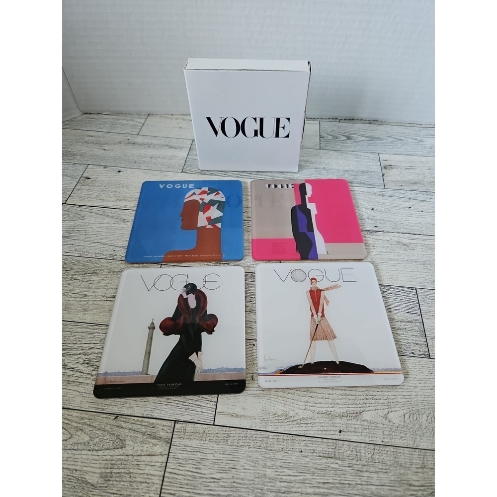 Vogue Fashion Coasters Lot Of 4 Art Deco 1920s Illustrations Cork Plastic